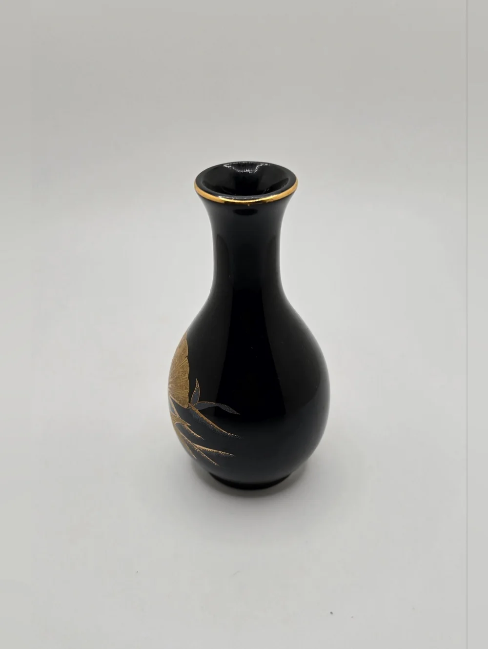 Vintage Otagiri Seashells Bud Vase Black Gold Trim Japanese Nautical Shells 4